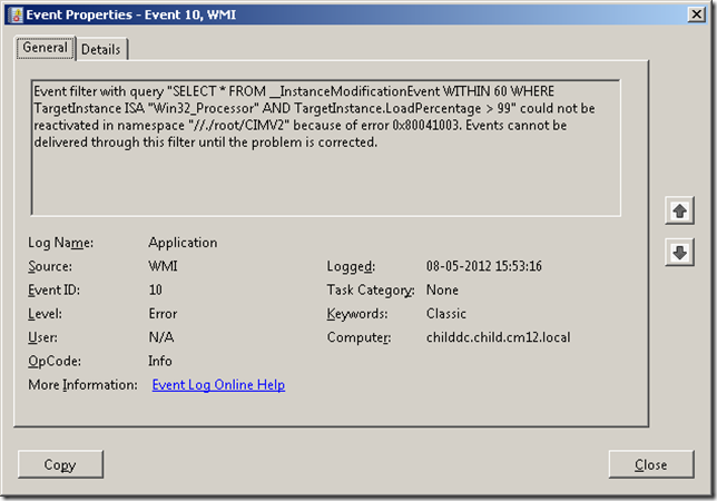 windows 7 wmi event id 10