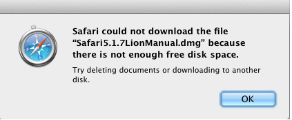 Fix: Safari could not download the file because there is not enough disc space