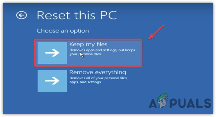Selecting Keep My Files
