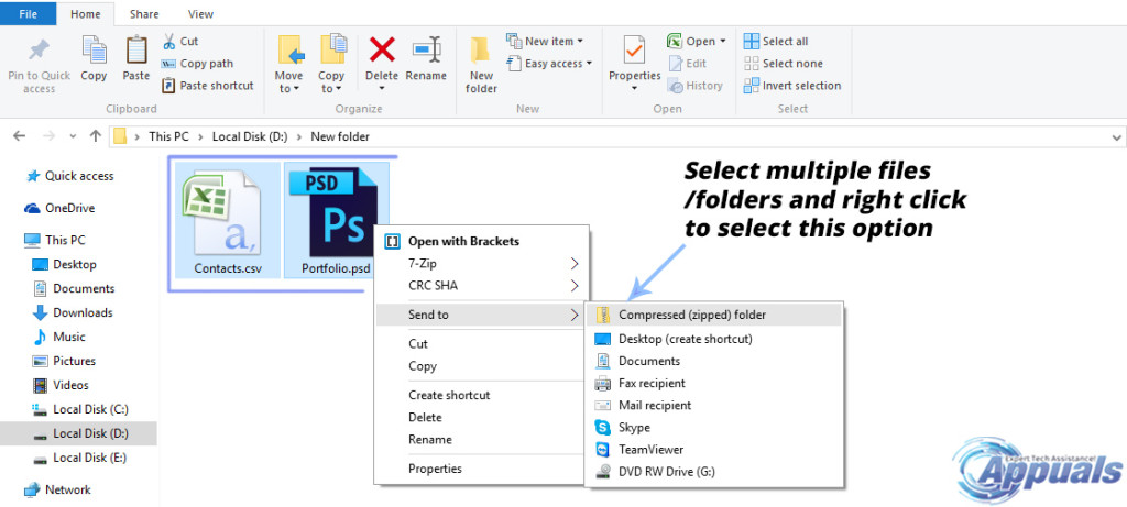 create a zip folder windows 10
