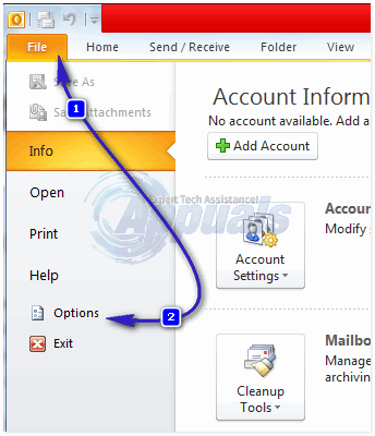 how to enable add in outlook 2010