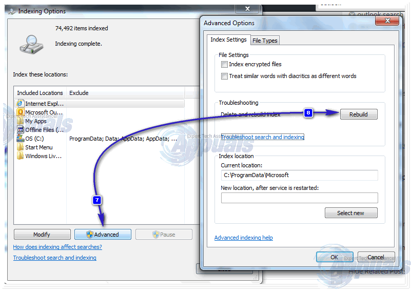 outlook 2016 indexing stuck runngin