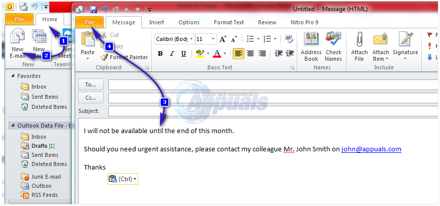 outlook set out of office