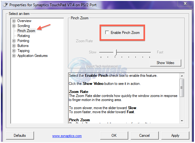 how to disable zoom on touchpad