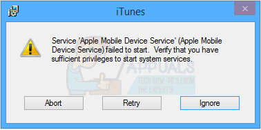 Ошибка при запуске службы apple mobile device при установке itunes