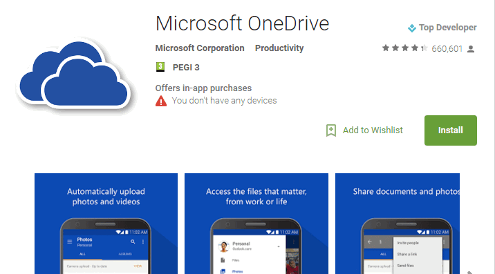 onedrive sync settings android
