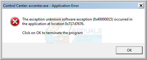 Исключение unknown software exception 0x40000015
