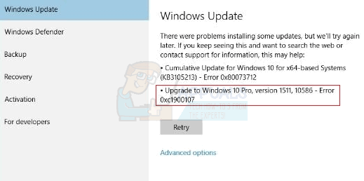windows 10 pro version 1511 not starting install
