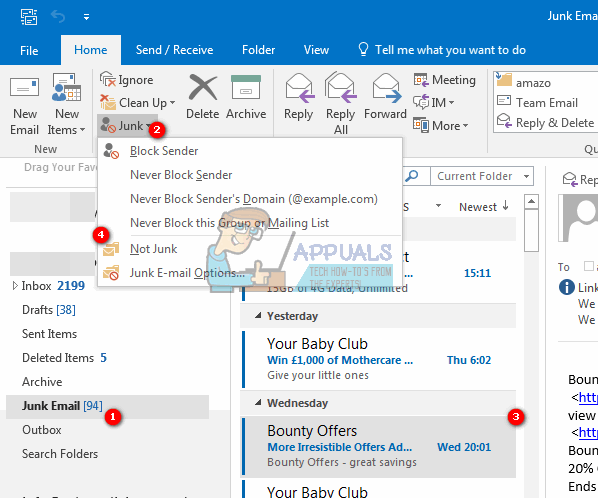 how to block emails on outlook 2016