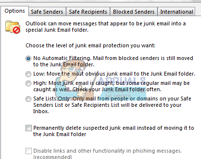 how to get spam to go to spam folder in outlook 2016