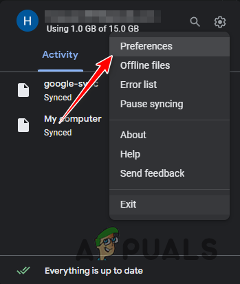 Navigating to Google Drive Preferences
