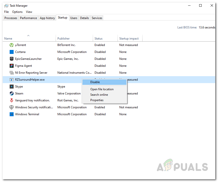 Disabling Startup Applications in Task Manager