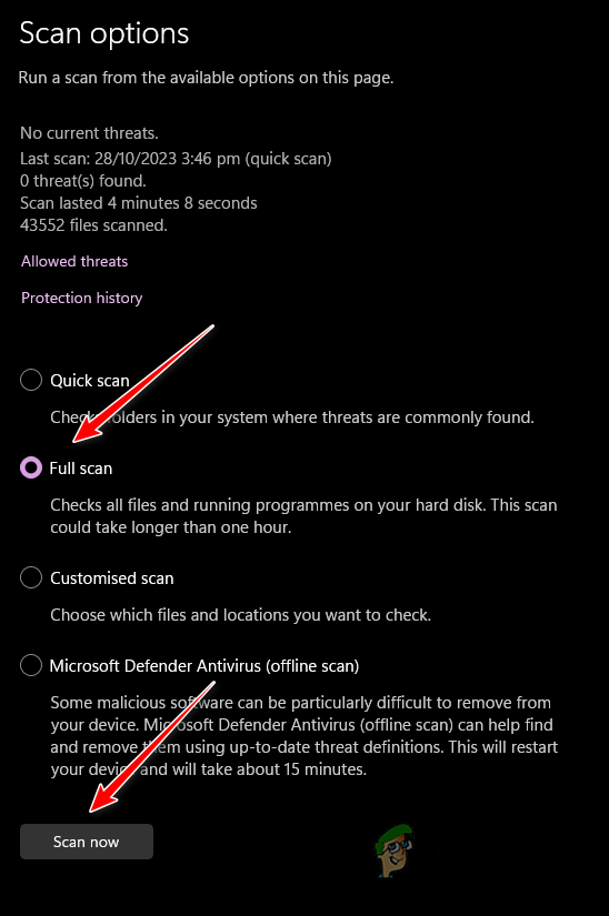 Performing Full Windows Scan