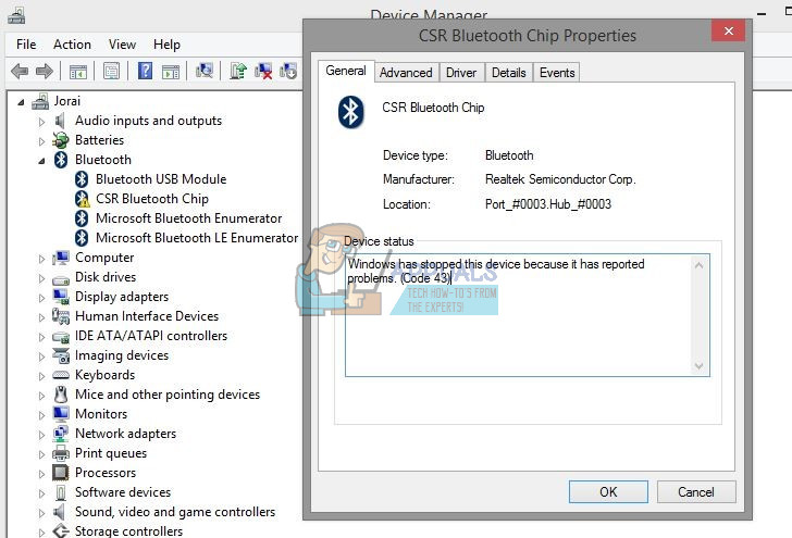 generic bluetooth adapter error code 43 solution