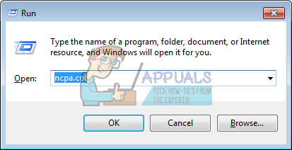 Run dialog: ncpa.cpl