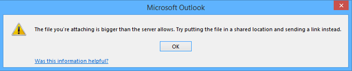 outlook 2016 attachment size limit nothing in outbox