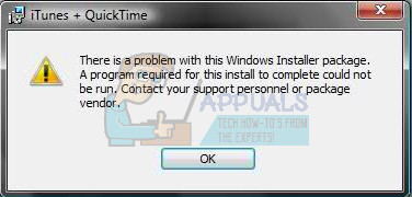 itunes installer error windows 10 package