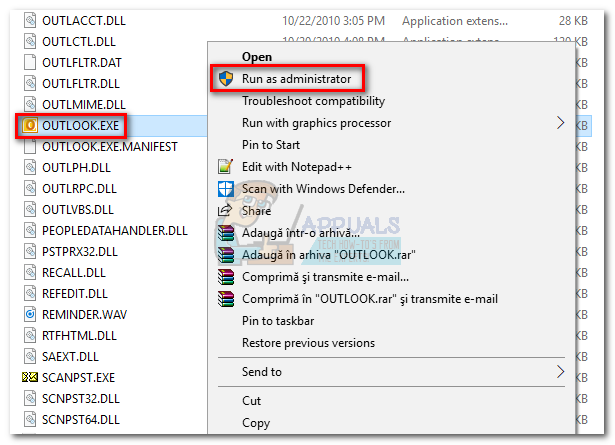 why outlook 2016 will not open showing processing
