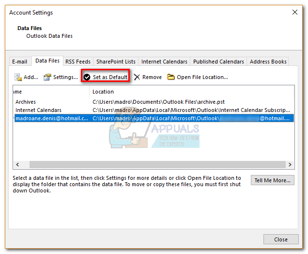 the primary account cannot be removed outlook 2016