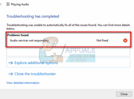 windows 10 audio service not responding