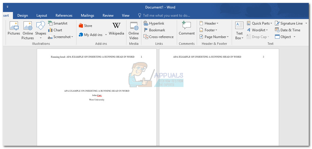 inserting a running head in word 2010