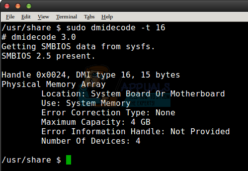 command to check memory slot on linux