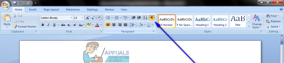 code for paragraph symbol in word