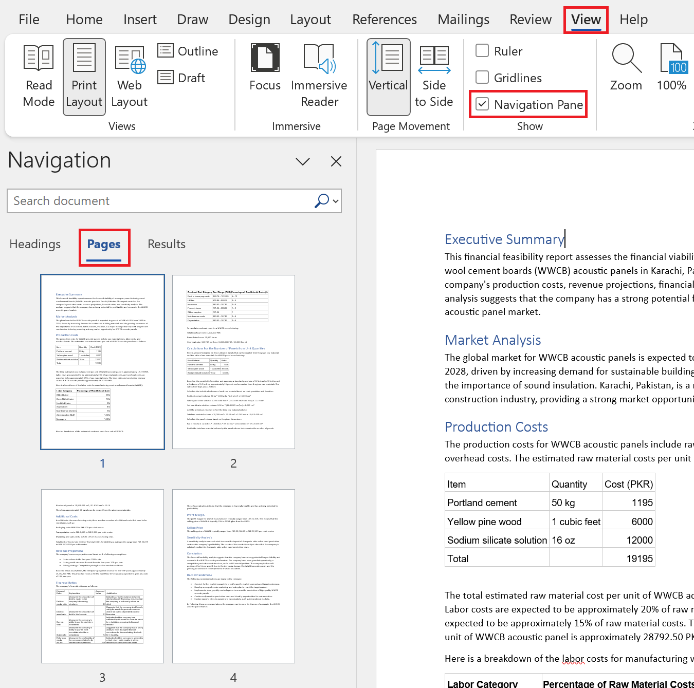 Navigation Pane Word