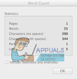 word for mac show word count of total words