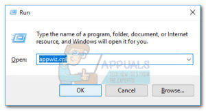 Run dialog: appwiz.cpl