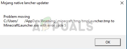 minecraft native launcher problem copying file with error code 5