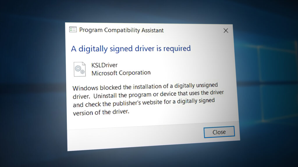 Windows Requires a Digitally Signed Driver