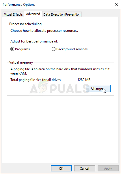 Changing the size of page file