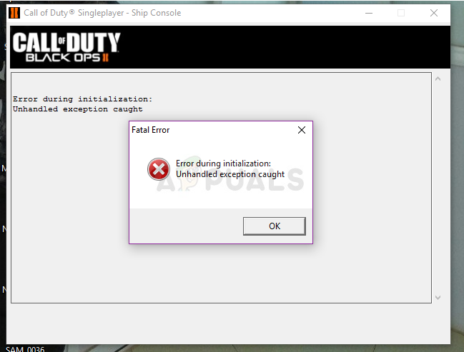 cod waw unhandled exception caught