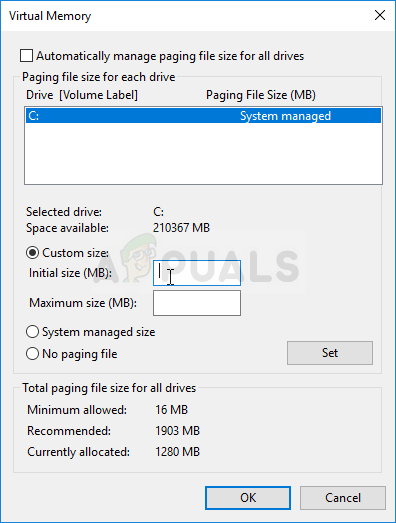 Managing the site of the paging file