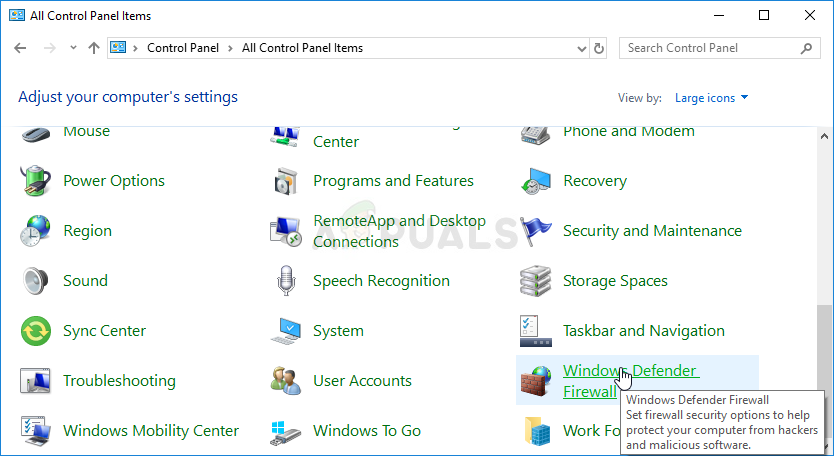 Windows Defender Firewall in Control Panel