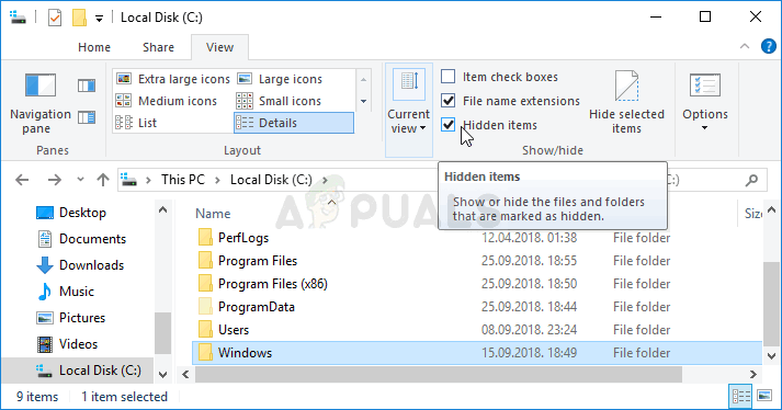 Hidden items in Local Disk (C:)