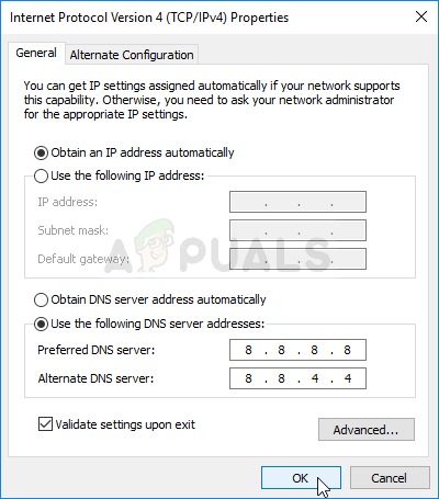 Using the Google DNS address