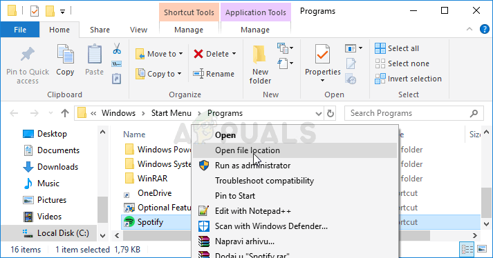 Spotify - Open file location