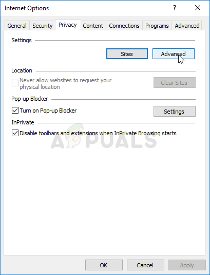 Internet options - Advanced settings