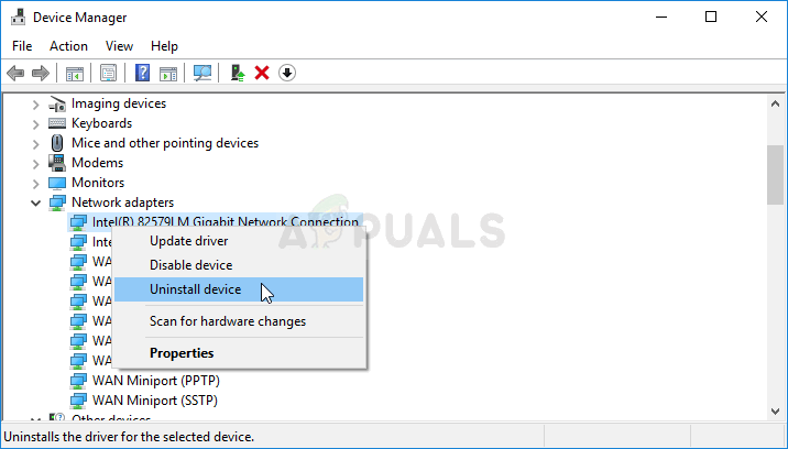 Uninstalling the network adapter