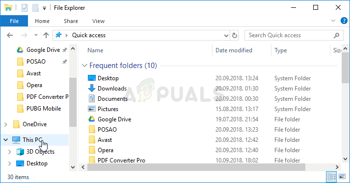 Navigating to This PC in File Explorer