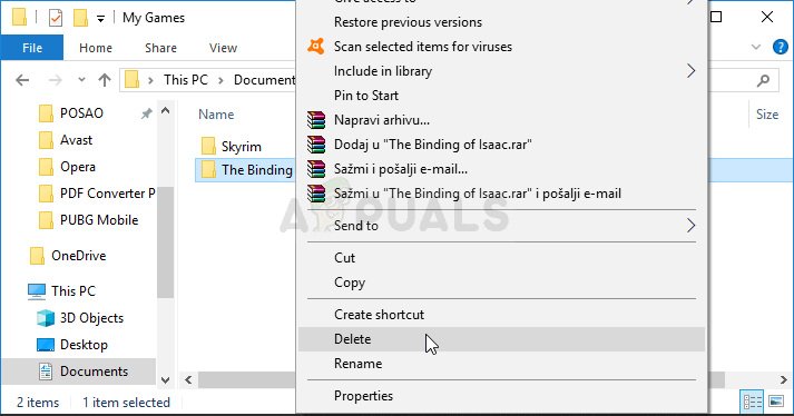 Deleting The Binding of Isaac folder