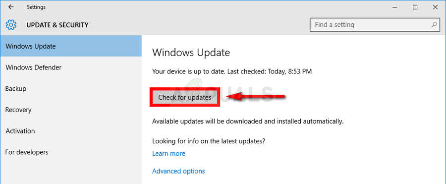 Check for updates on Windows 10