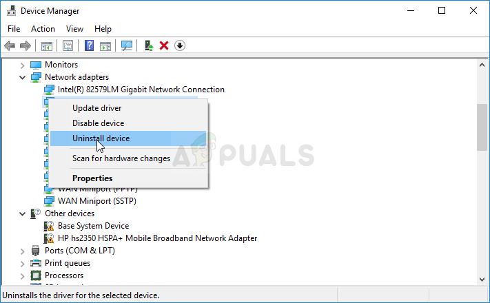 Uninstalling a VPN driver in Device Manager