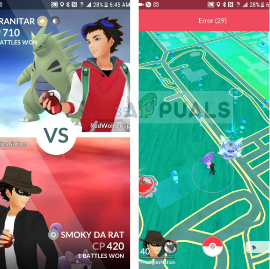 Error 29 in Pokemon Go while battling in a gym
