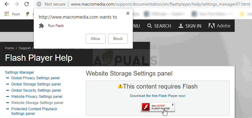Macromedia Website Storage Settings panel