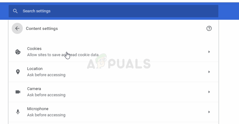 Google Chrome Content settings