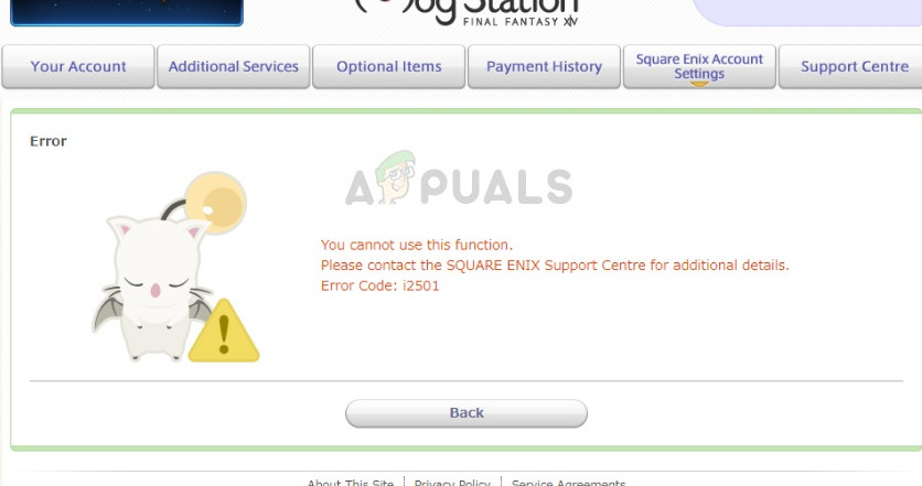 Error code i2501 in Square Enix when making a payment