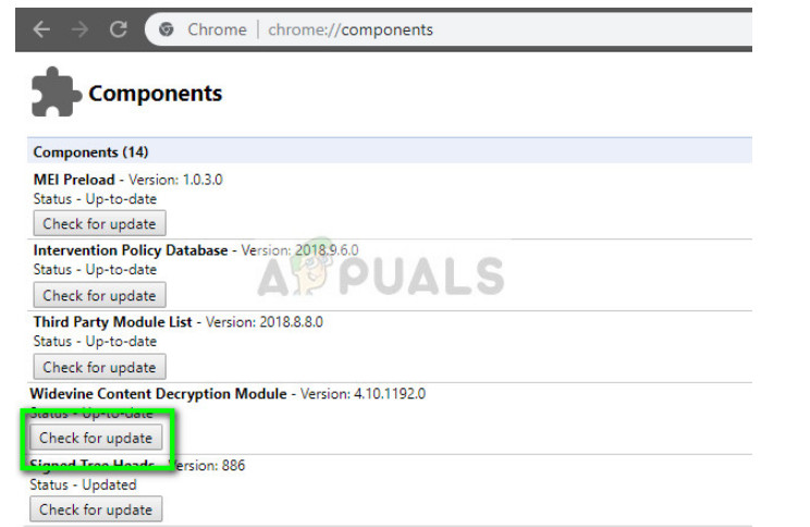 Widevine Content Decryption Module update option in Google Chrome